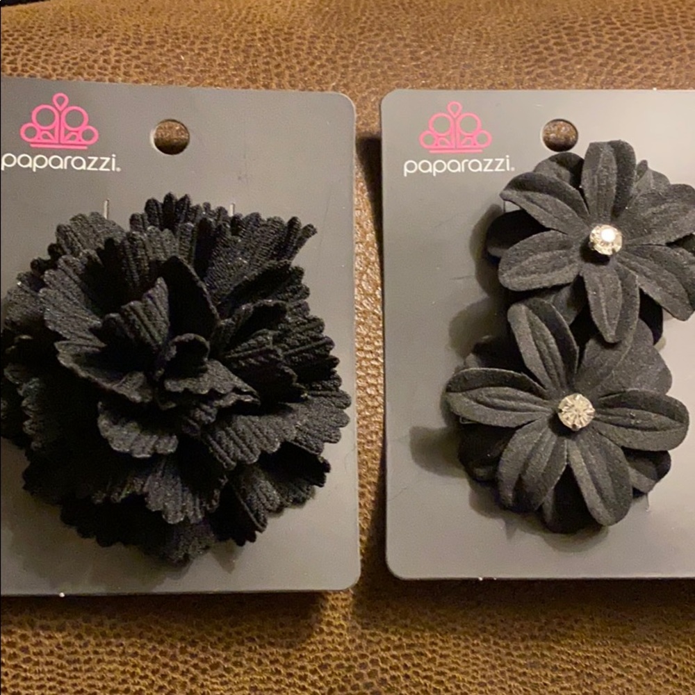 3 black flower hair clips 1 large 2 medium NWT Paparazzi